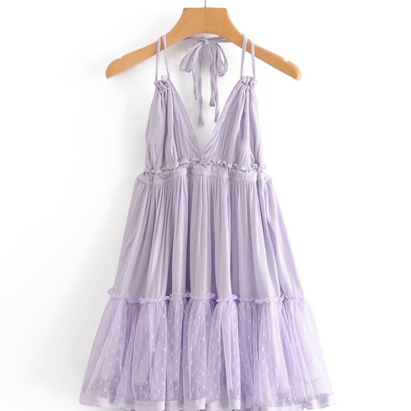 Boho Swiss Dot Halter Mini ruffle dress - Picture 11 of 12